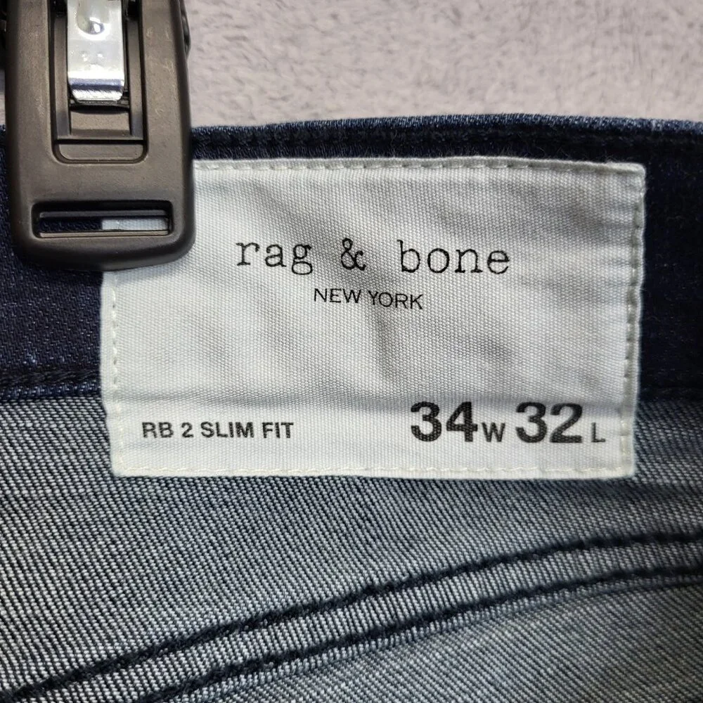 Rag & Bone Jeans Men's 34x32 RB 2 Slim Fit Blue Stretch Denim Tailored Leg